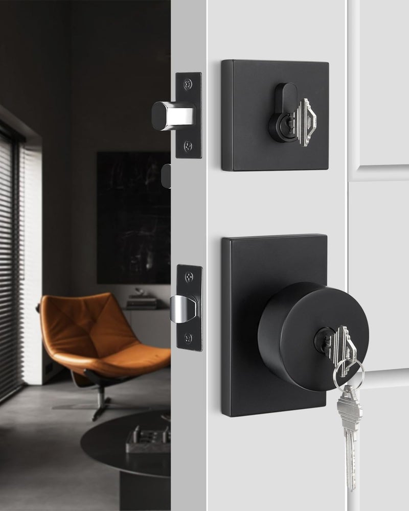 Haidms Black Door Knob with Deadbolt, Heavy Duty Matte Black Exterior Door Lock Set, Zinc-Alloy Front Door Knob and Deadbolt Set(1 Pack) - Image 1